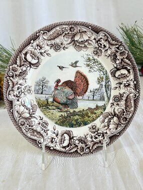 LEGEND British Heritage Thanksgiving Turkey Floral Border Salad Plates Set 4